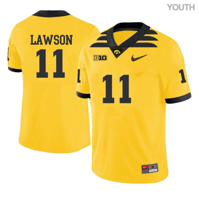 Youth Iowa Hawkeyes NCAA #11 AJ Lawson Yellow Authentic Nike Alumni Stitched College Football Jersey FR34B13SW